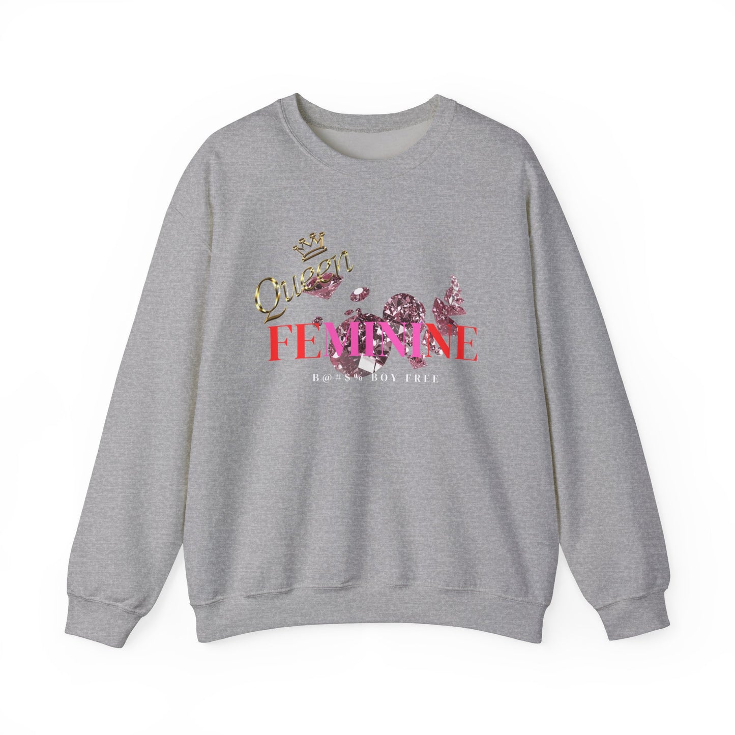 Feminine Queen Sweatshirt, Unisex Crewneck Sweater for Women, Gift for Her, Empowerment Apparel, Casual Fashion, Birthday Present